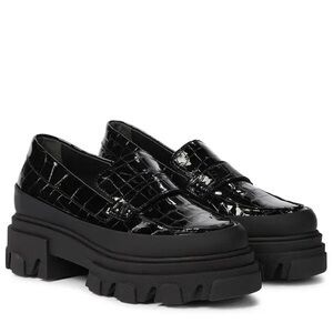 GANNI Black Croc-Embossed Loafers